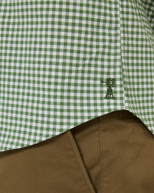 Pilbara Mens Long Sleeve Gingham Shirt - Green/White