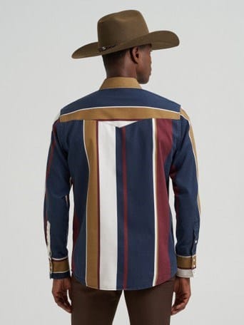 Wrangler Mens Long Sleeve Brushpopper Shirt - Navy/Multi