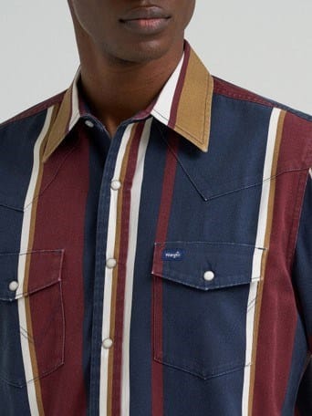 Wrangler Mens Long Sleeve Brushpopper Shirt - Navy/Multi