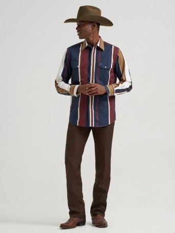 Load image into Gallery viewer, Wrangler Mens Long Sleeve Brushpopper Shirt - Navy/Multi
