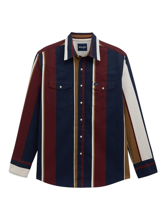 Wrangler Mens Long Sleeve Brushpopper Shirt - Navy/Multi