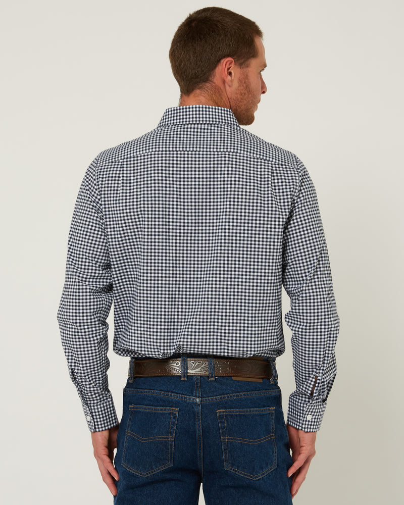 Load image into Gallery viewer, Pilbara Mens Long Sleeve Gingham Shirt - Navy/White
