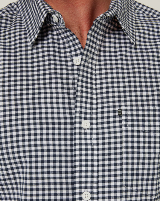 Pilbara Mens Long Sleeve Gingham Shirt - Navy/White