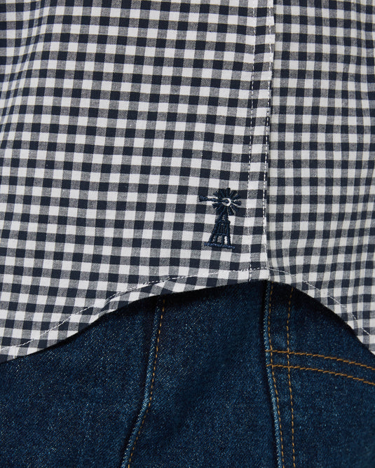 Pilbara Mens Long Sleeve Gingham Shirt - Navy/White