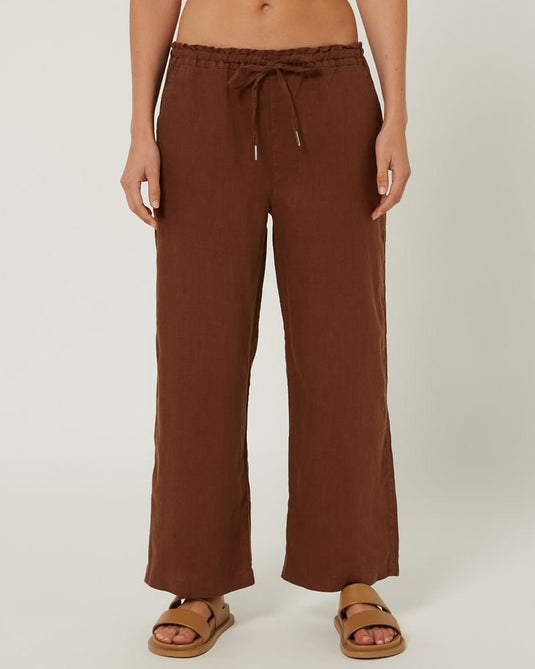 Pilbara Womens Evelyn Linen Pants - Cocoa Brown