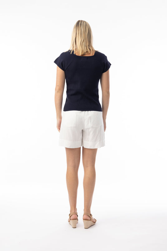 Orientique Womens Knit Essentials Top Squareneck - Navy