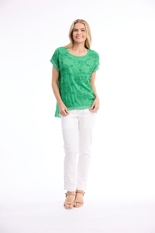 Orientique Womens Broderie Top Embellished