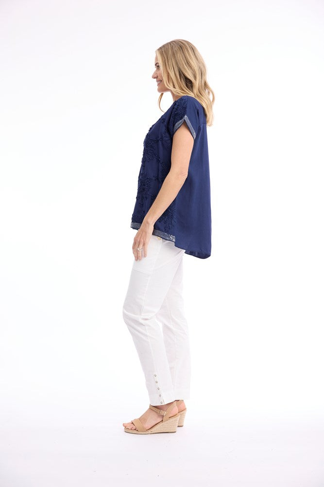 Load image into Gallery viewer, Orientique Womens Broderie Top Embellished
