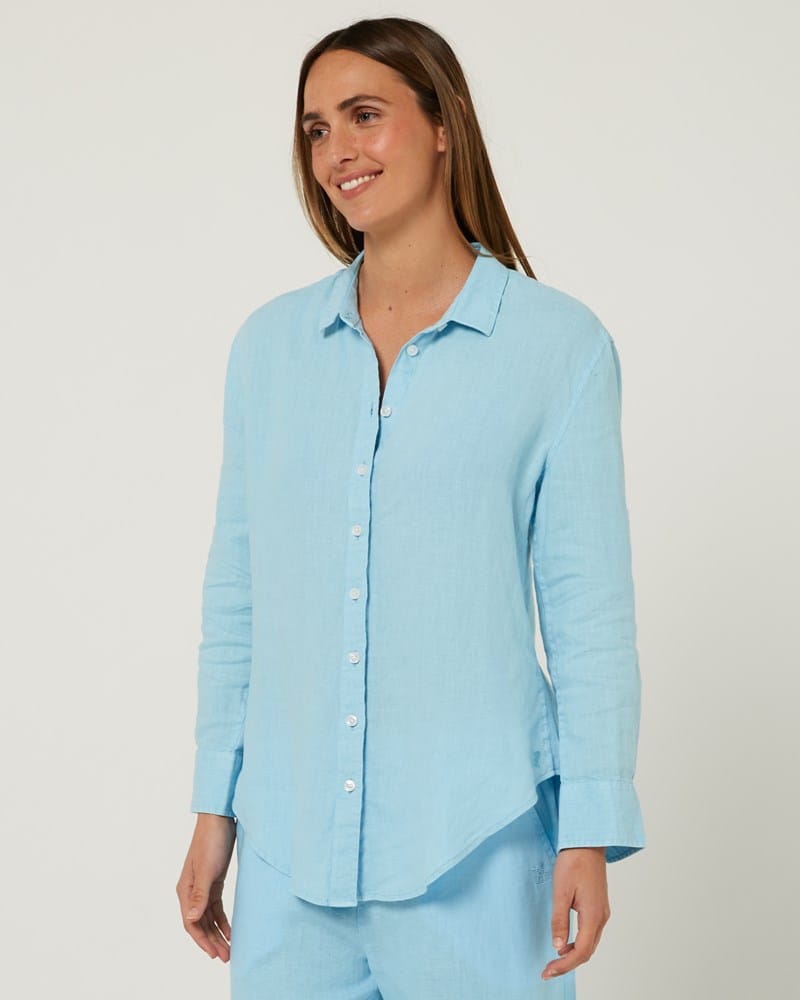 Load image into Gallery viewer, Pilbara Womens Florence Classic Linen Shirt - Airy Blue

