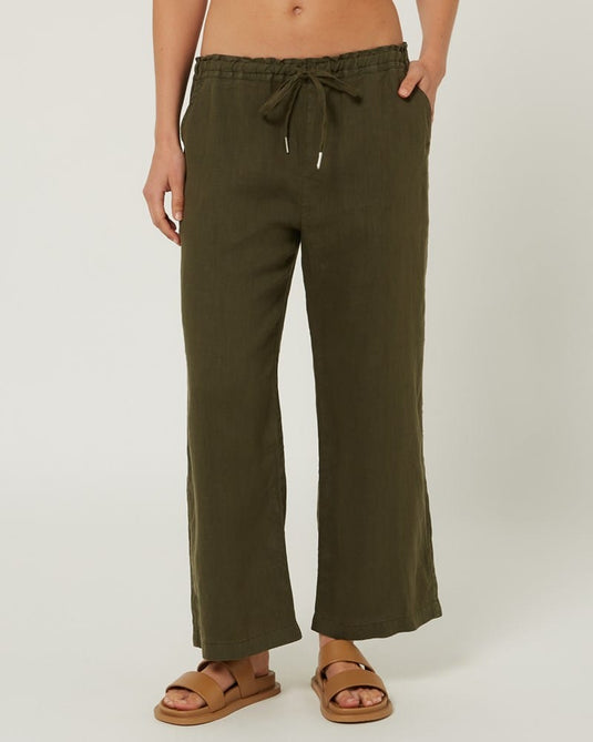 Pilbara Womens Evelyn Linen Pants - Olive
