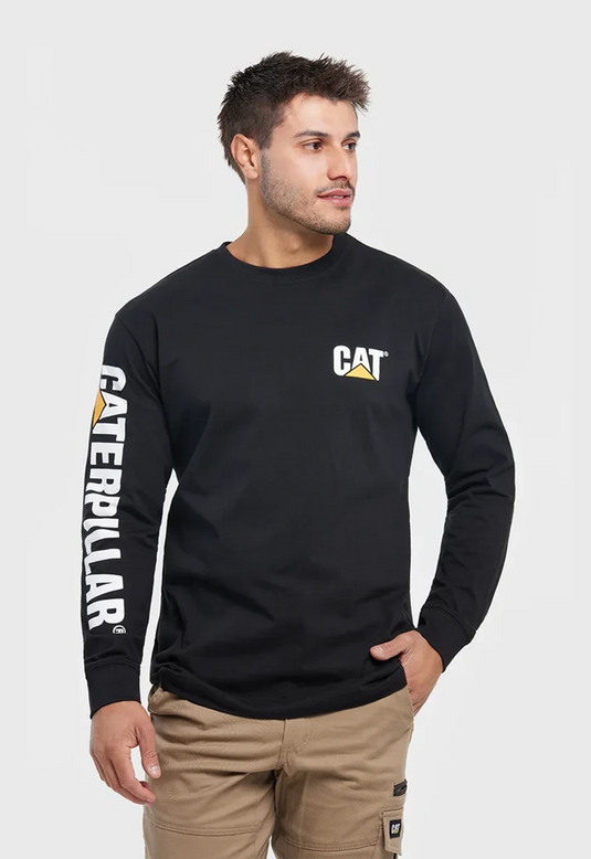CAT Mens Trademark Banner Long Sleeve Tee - Black