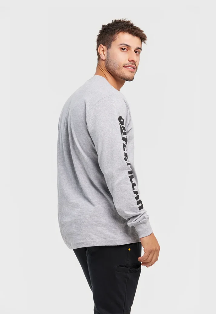 Load image into Gallery viewer, CAT Mens Trademark Banner Long Sleeve Tee - Heather Grey
