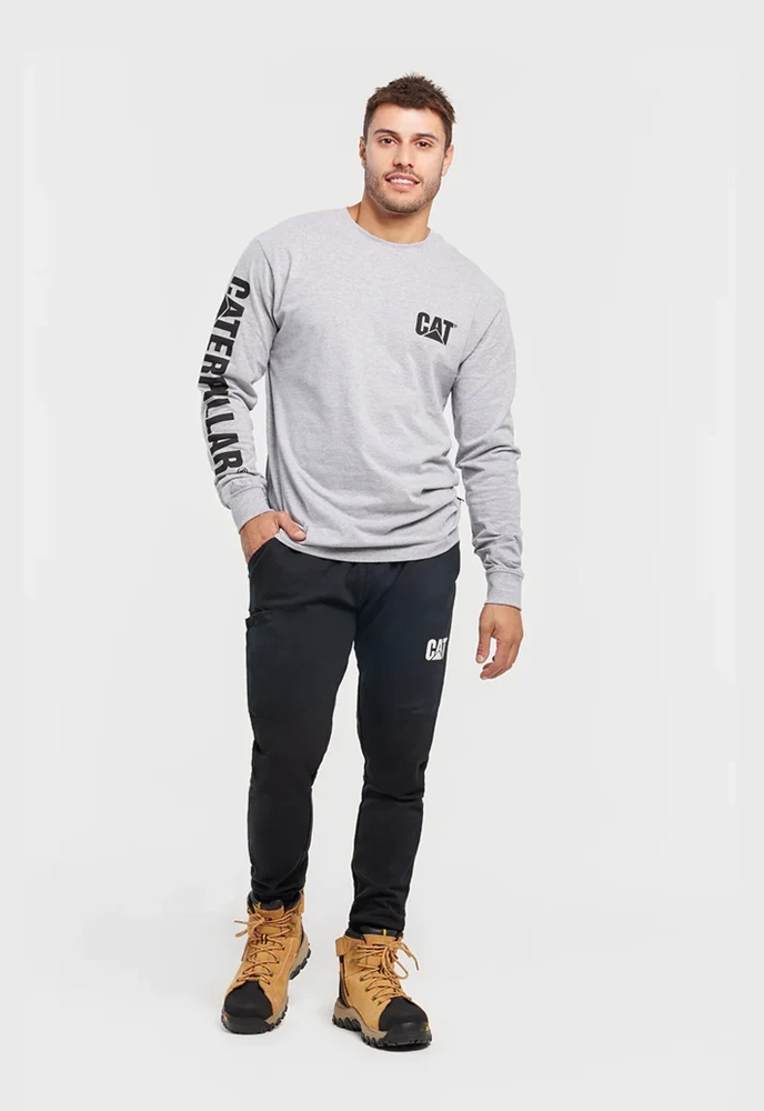 Load image into Gallery viewer, CAT Mens Trademark Banner Long Sleeve Tee - Heather Grey
