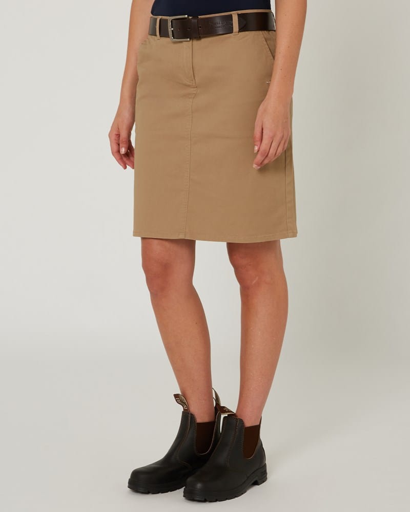 Load image into Gallery viewer, Pilbara Womens Daphne Chino A-Line Skirt - Caramel
