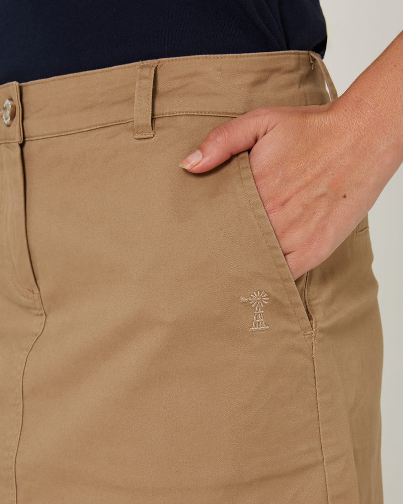 Load image into Gallery viewer, Pilbara Womens Daphne Chino A-Line Skirt - Caramel
