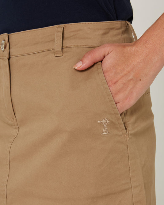 Pilbara Womens Daphne Chino A-Line Skirt - Caramel