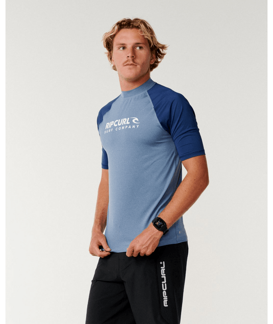 Rip Curl Mens Shock UPF50 Short Sleeve Rash Ves - Bluefin Marle