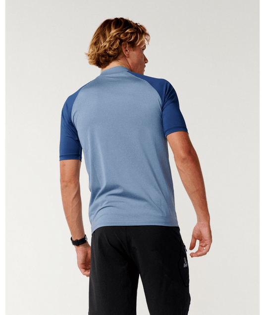 Rip Curl Mens Shock UPF50 Short Sleeve Rash Ves - Bluefin Marle