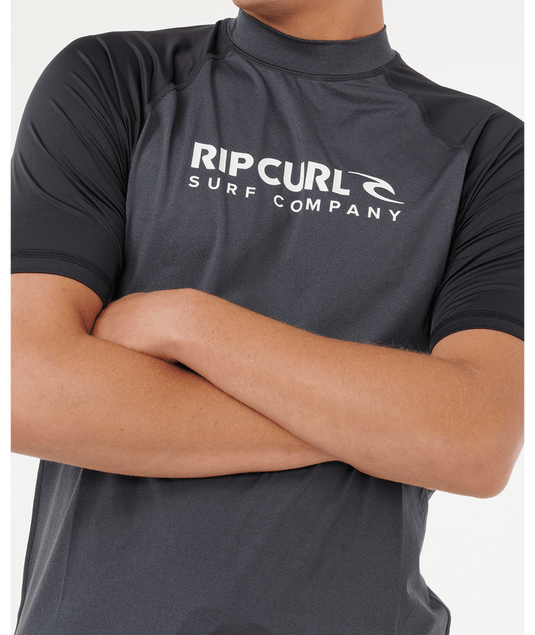 Rip Curl Mens Shock UPF50 Short Sleeve Rash Ves - Black Marle