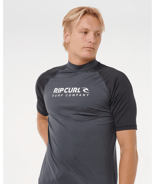 Rip Curl Mens Shock UPF50 Short Sleeve Rash Ves - Black Marle