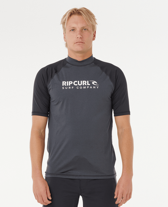 Rip Curl Mens Shock UPF50 Short Sleeve Rash Ves - Black Marle