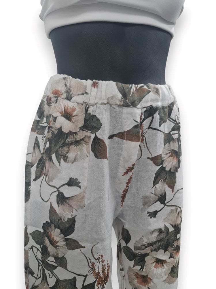 Load image into Gallery viewer, E.Talia Wimens Roma Floral Linen Pant - White Floral
