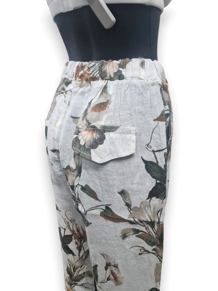 Load image into Gallery viewer, E.Talia Wimens Roma Floral Linen Pant - White Floral
