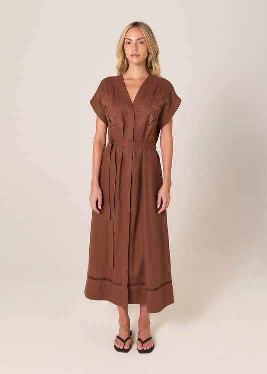 Fate & Becker Aven Embroidered Dress - Cinnamon