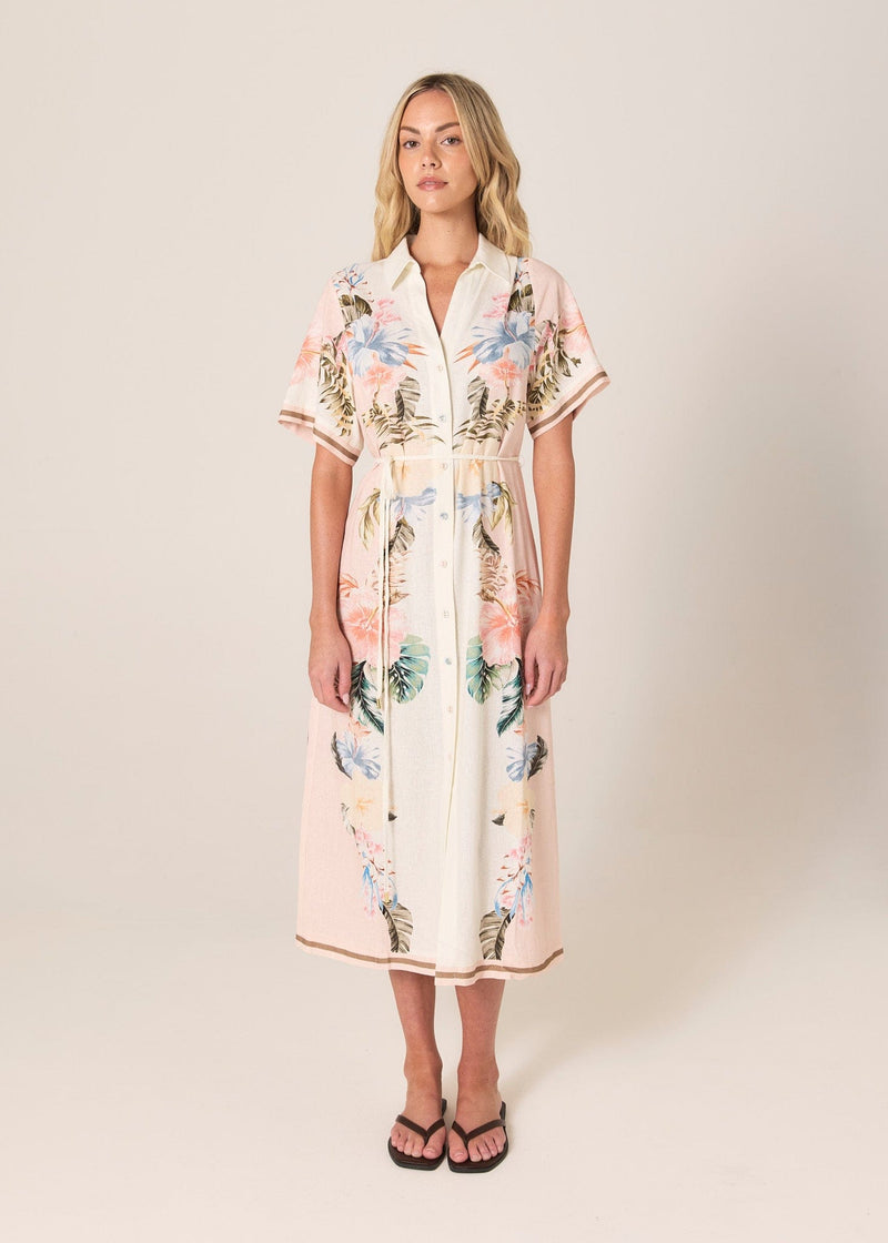 Load image into Gallery viewer, Fate &amp; Becker Solara Placement Print Shirt Dress - Pink
