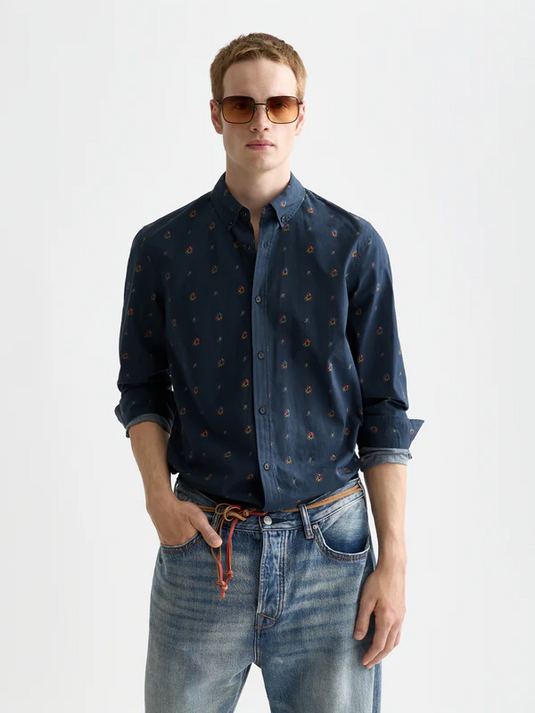 Scotch & Soda Mens Cosmic Sky Ditsy Carbon Shirt