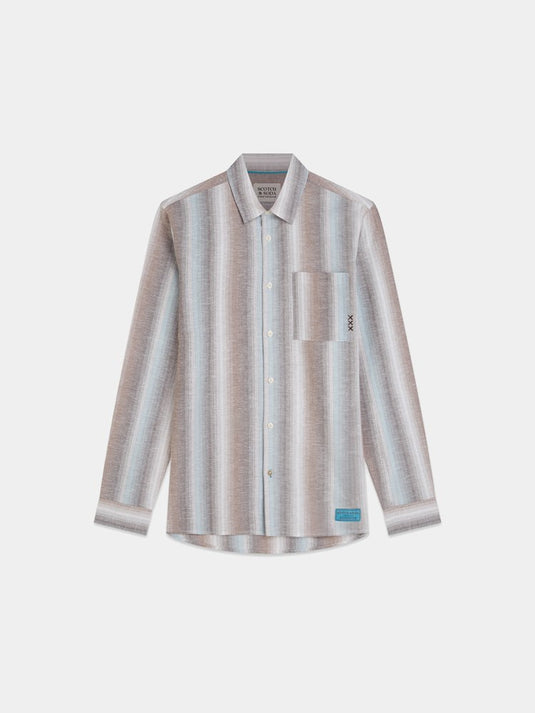Scotch & Soda Mens Striped Linen-Blend Shirt - Hot Fudge Stripe