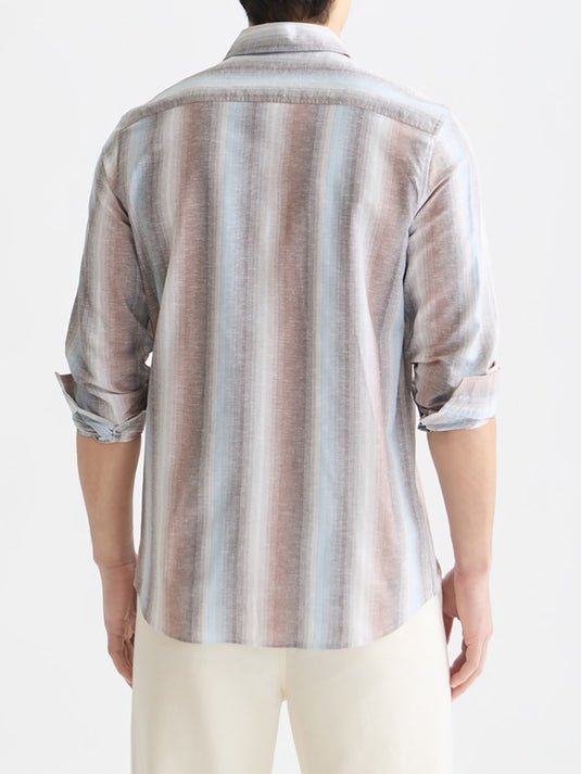 Scotch & Soda Mens Striped Linen-Blend Shirt - Hot Fudge Stripe