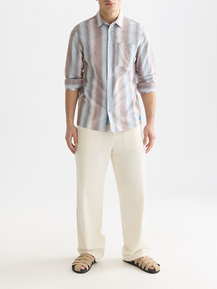 Load image into Gallery viewer, Scotch &amp; Soda Mens Striped Linen-Blend Shirt - Hot Fudge Stripe
