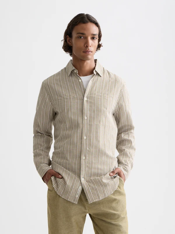 Load image into Gallery viewer, Scotch &amp; Soda Green Moss Micro Check Cotton Poplin Shirt
