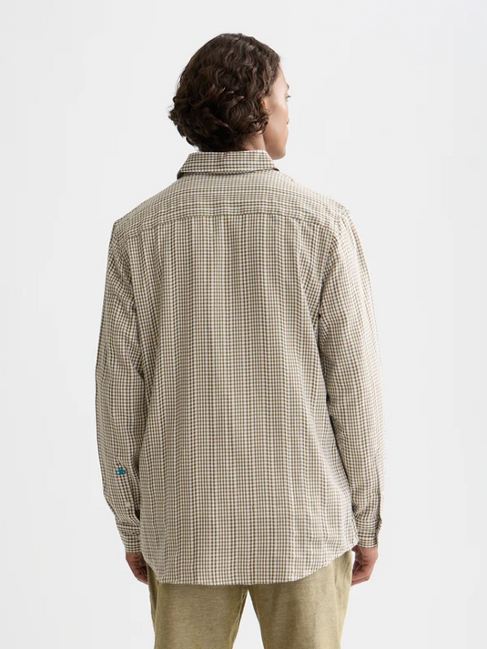 Scotch & Soda Green Moss Micro Check Cotton Poplin Shirt