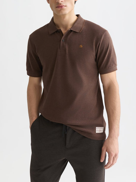 Scotch & Soda Mens Melange Chest Logo Polo - Hot Fudge