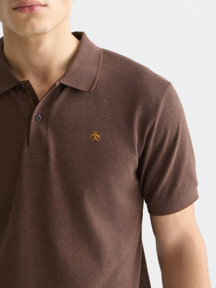 Load image into Gallery viewer, Scotch &amp; Soda Mens Melange Chest Logo Polo - Hot Fudge
