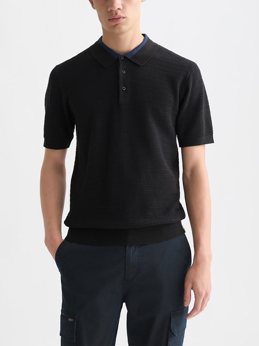 Scotch & Soda Mens Knitted Polo - Meteorite