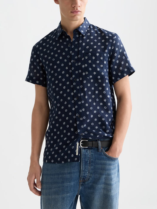 Scotch & Soda Mens Printed Short Sleeve Linen Shirt