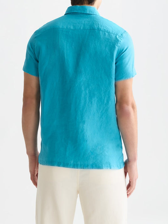 Scotch & Soda Mens Short Sleeved Linen Shirt - Tahitian Teal