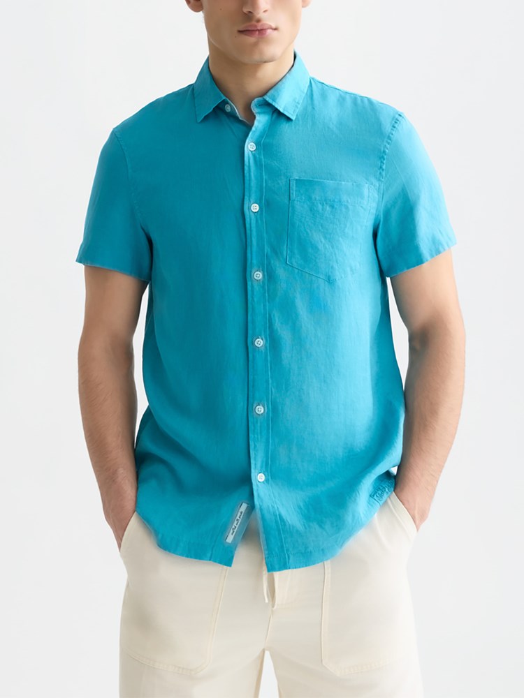 Load image into Gallery viewer, Scotch &amp; Soda Mens Short Sleeved Linen Shirt - Tahitian Teal
