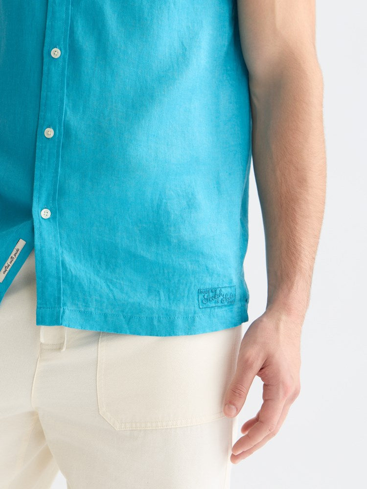 Load image into Gallery viewer, Scotch &amp; Soda Mens Short Sleeved Linen Shirt - Tahitian Teal
