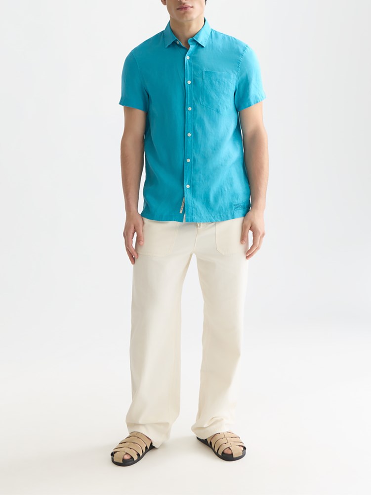 Load image into Gallery viewer, Scotch &amp; Soda Mens Short Sleeved Linen Shirt - Tahitian Teal
