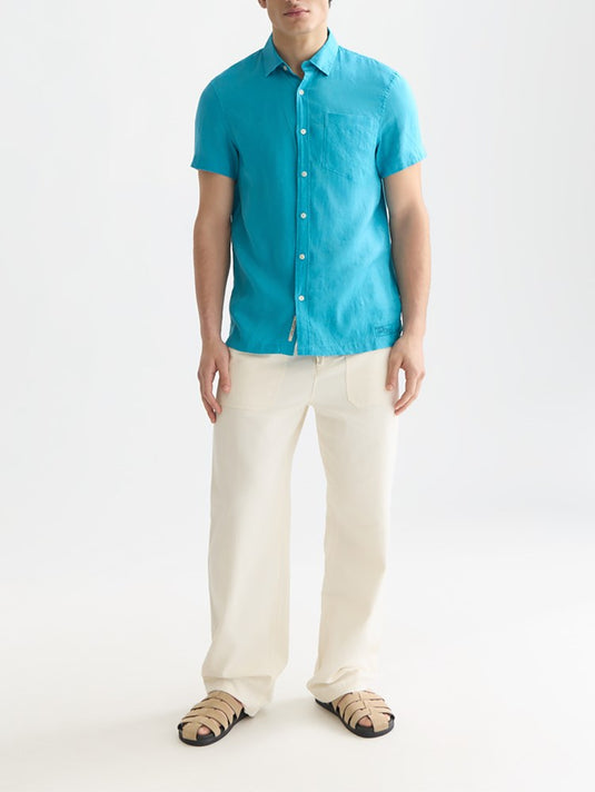 Scotch & Soda Mens Short Sleeved Linen Shirt - Tahitian Teal