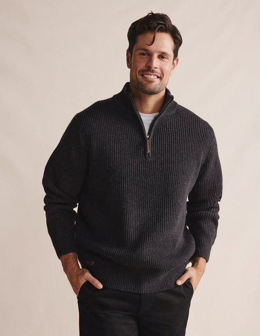 S. Kidman Mens Bright Quarter Zip Knit - Charcoal