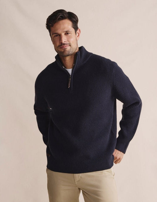 S. Kidman Mens Bright Quarter Zip Knit - Dark Navy