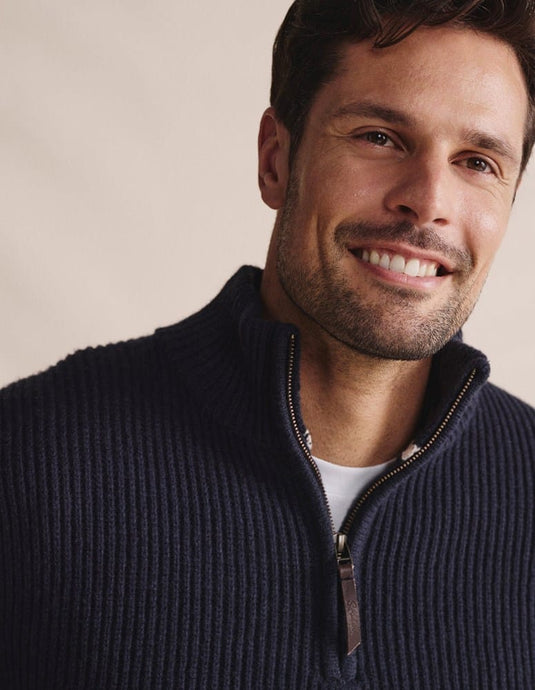 S. Kidman Mens Bright Quarter Zip Knit - Dark Navy