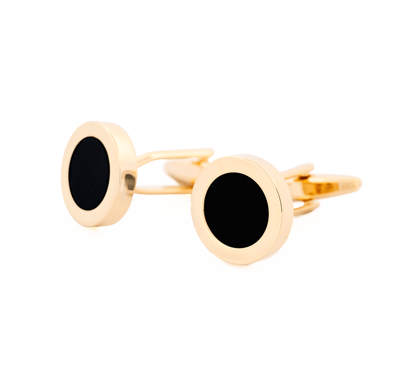 Load image into Gallery viewer, Cudworth Mens Gold Plated and Black Round Dress Cufflinks
