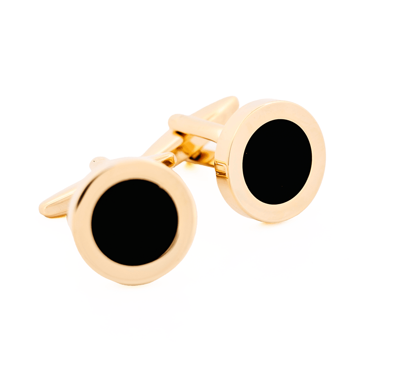 Load image into Gallery viewer, Cudworth Mens Gold Plated and Black Round Dress Cufflinks
