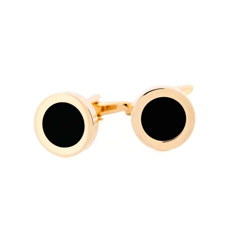 Load image into Gallery viewer, Cudworth Mens Gold Plated and Black Round Dress Cufflinks
